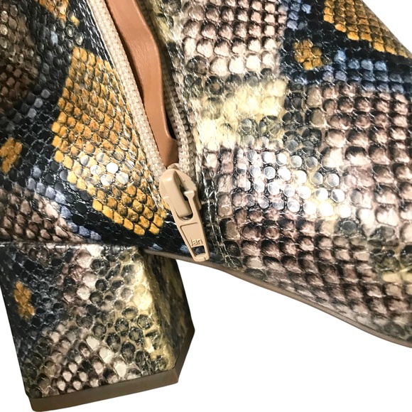 Faux Snakeskin Block Heel Ankle Boots - Blue/Yellow - Size 6 - Picture 7 of 13